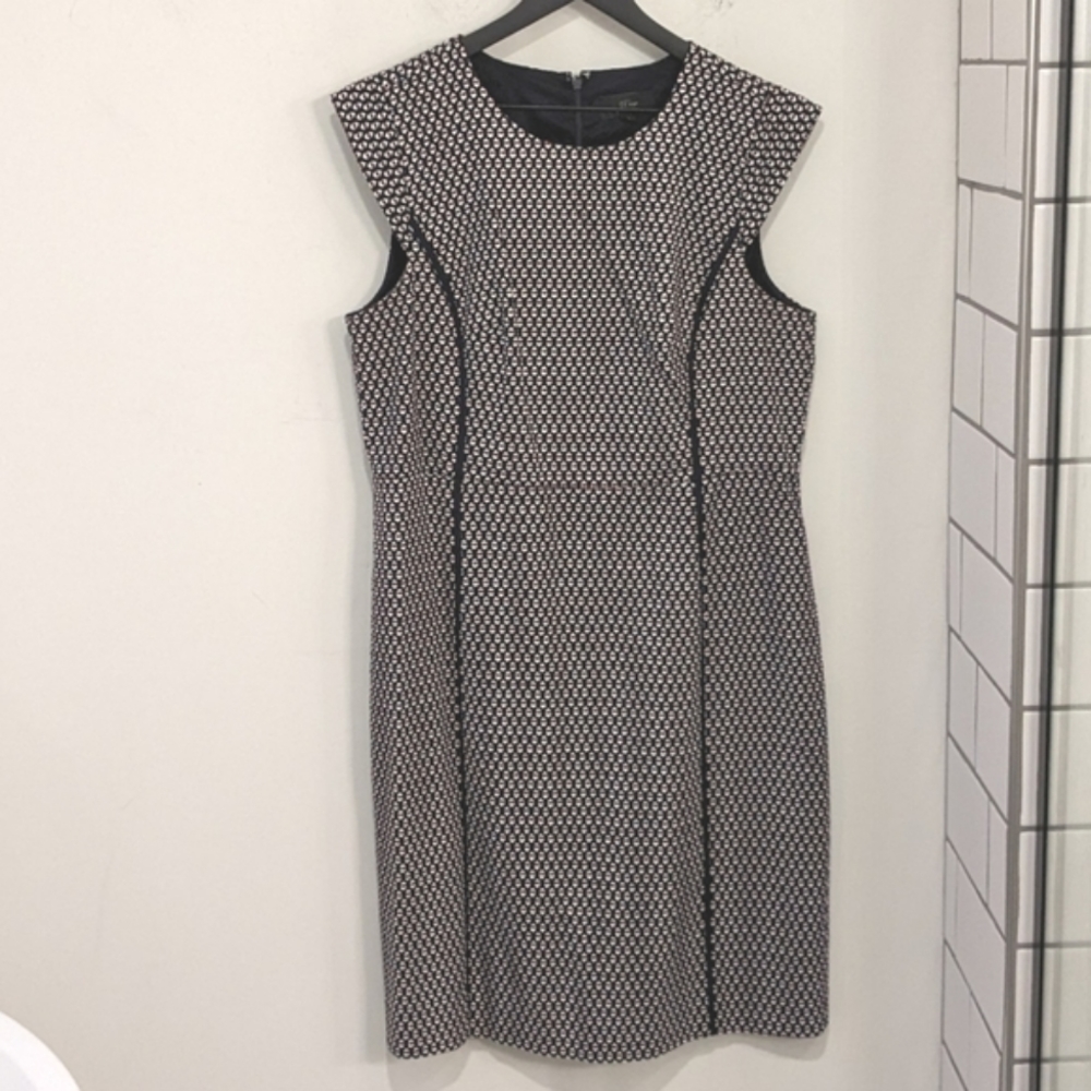 J. Crew Cap Sleeve Matelasse Dress in Navy Multi Sheath Dress